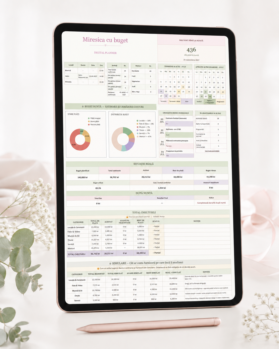 Planner digital de nuntă Miresica cu buget – organizează bugetul nunții tale simplu, într-un singur loc.